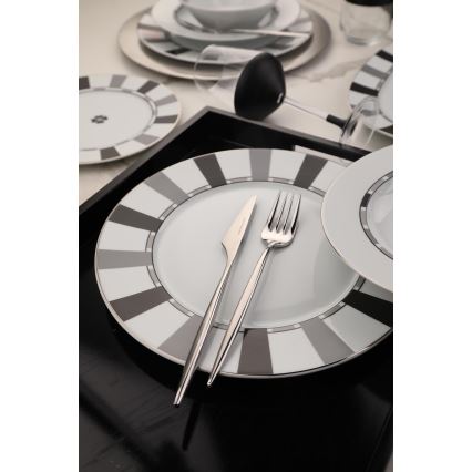 Conjunto de jantar 27 peças, branco/cinzento, em porcelana