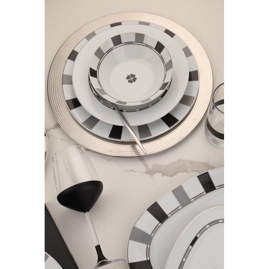 Conjunto de jantar 27 peças, branco/cinzento, em porcelana