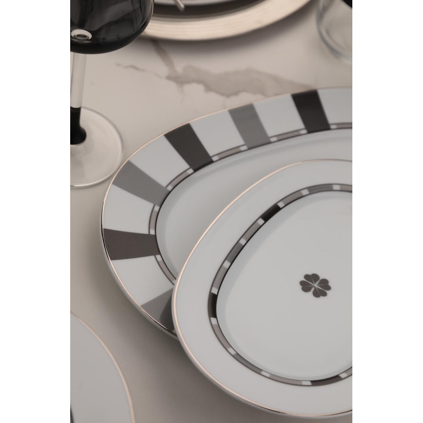 Conjunto de jantar 27 peças, branco/cinzento, em porcelana