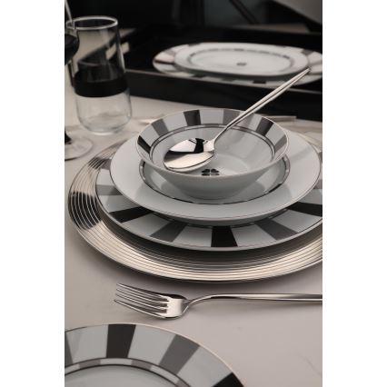 Conjunto de jantar 27 peças, branco/cinzento, em porcelana