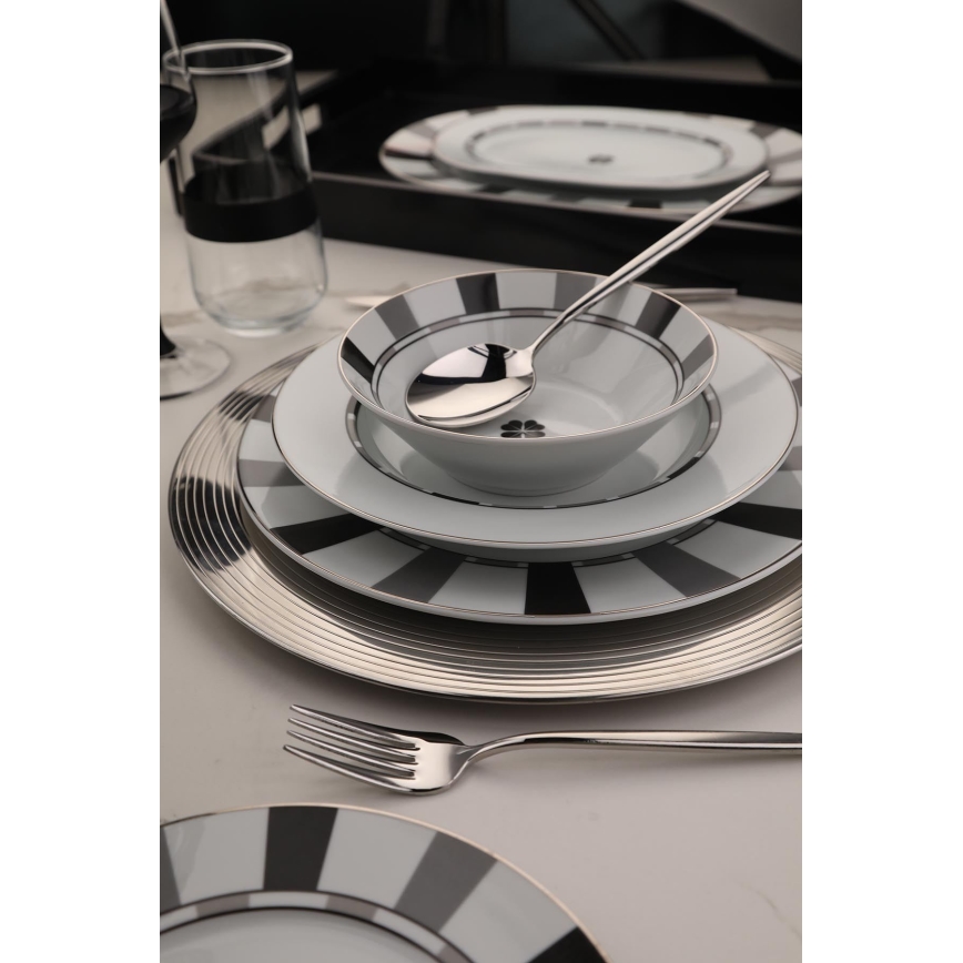 Conjunto de jantar 27 peças, branco/cinzento, em porcelana