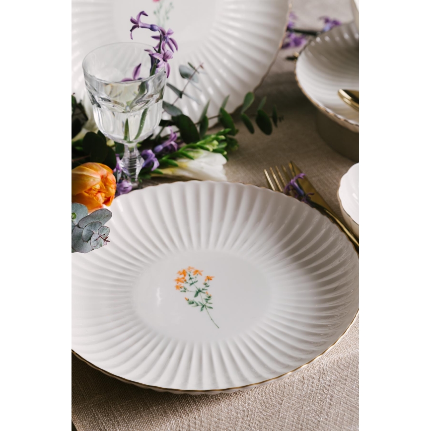 Conjunto de jantar 27 peças branco/dourado/porcelana