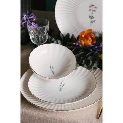 Conjunto de jantar 27 peças branco/dourado/porcelana