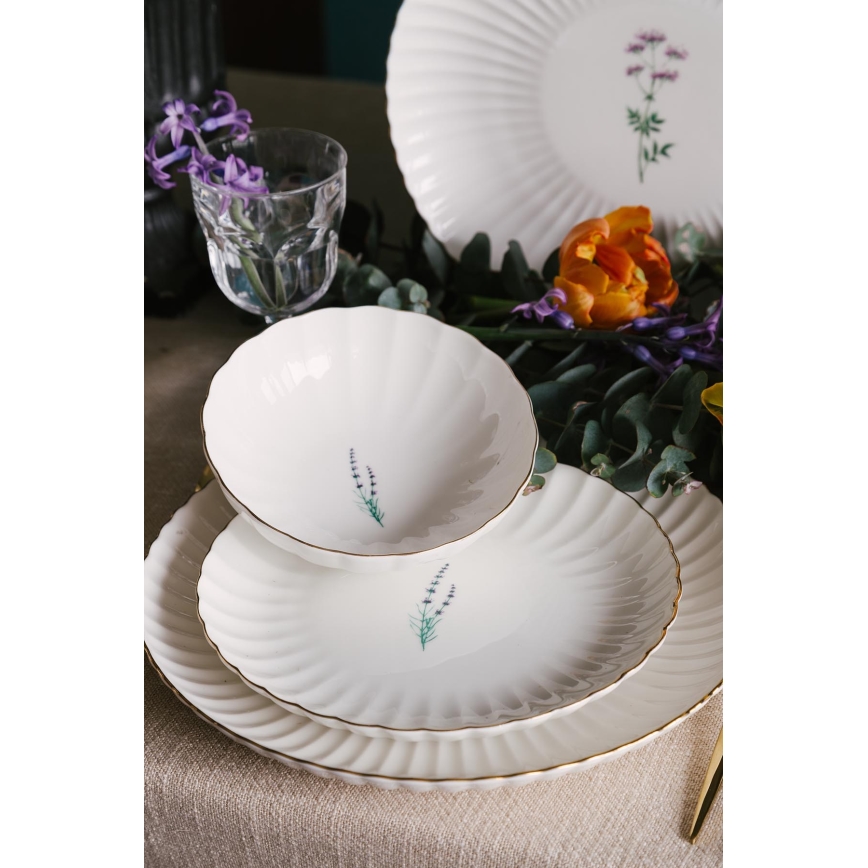 Conjunto de jantar 27 peças branco/dourado/porcelana