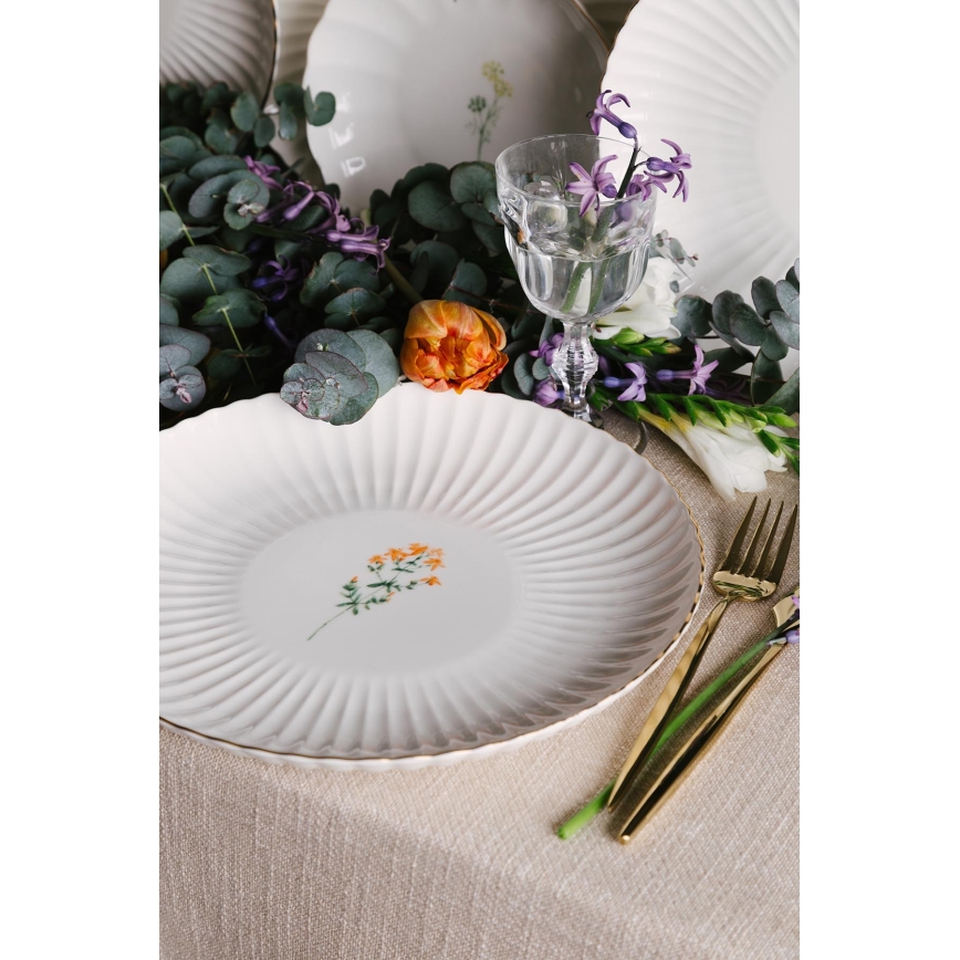 Conjunto de jantar 27 peças branco/dourado/porcelana