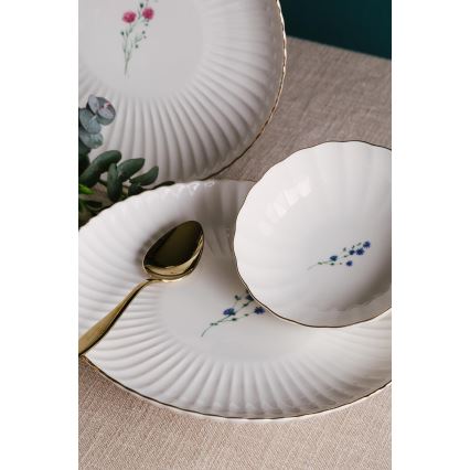 Conjunto de jantar 27 peças branco/dourado/porcelana