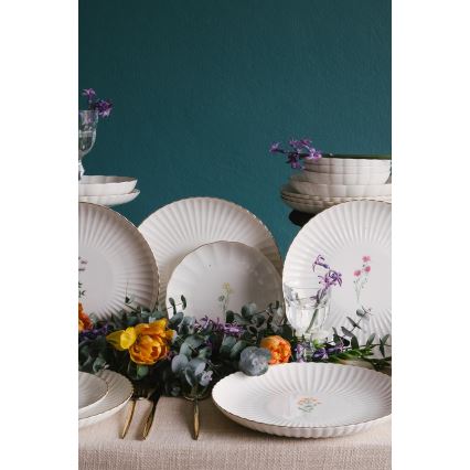 Conjunto de jantar 27 peças branco/dourado/porcelana