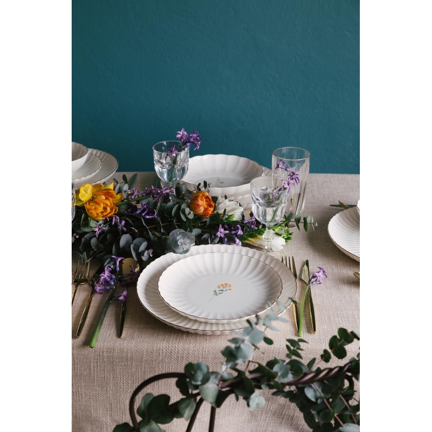 Conjunto de jantar 27 peças branco/dourado/porcelana