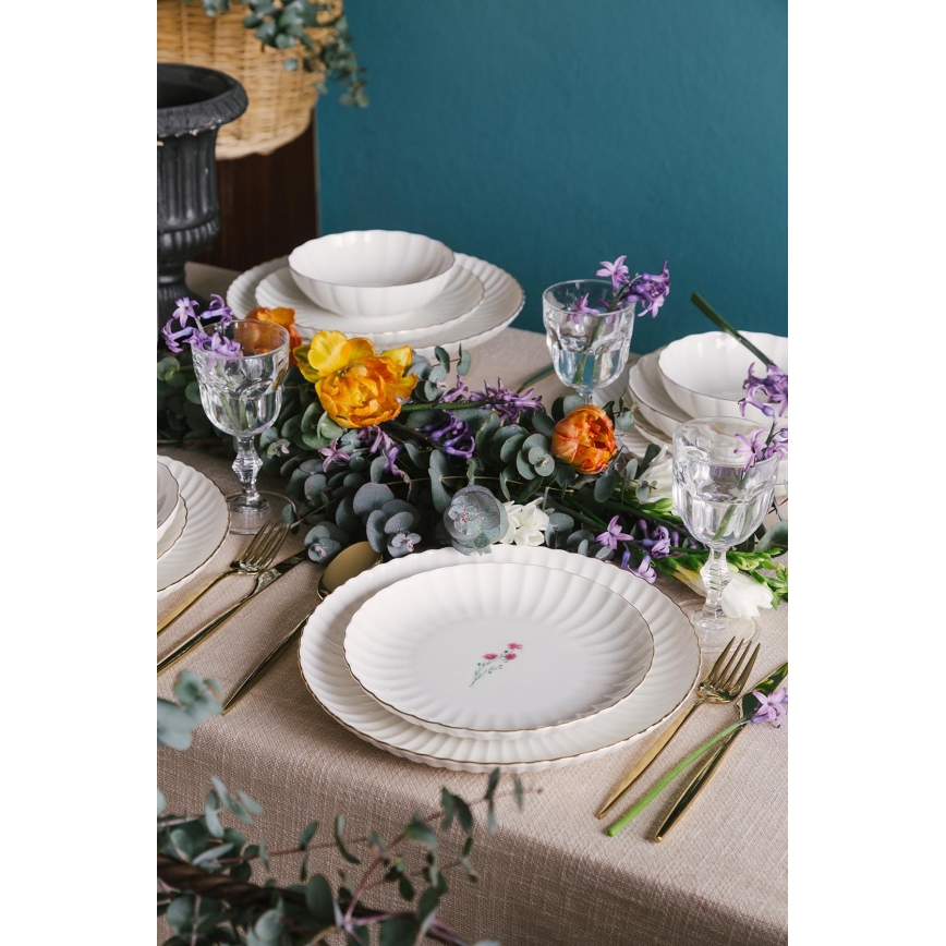 Conjunto de jantar 27 peças branco/dourado/porcelana