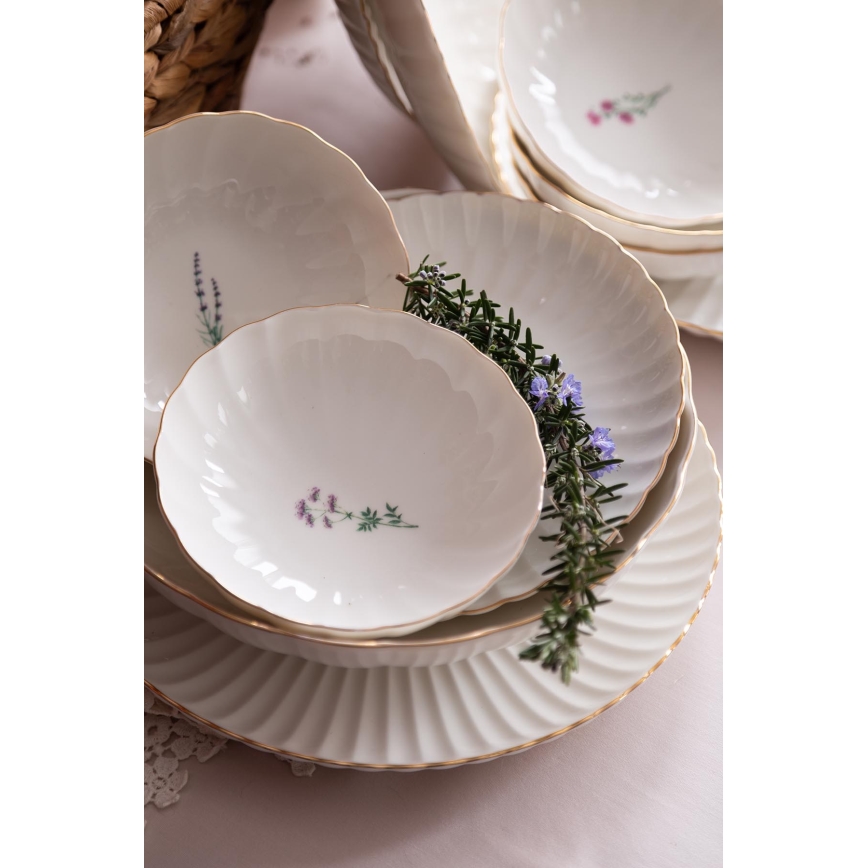 Conjunto de jantar 27 peças branco/dourado/porcelana