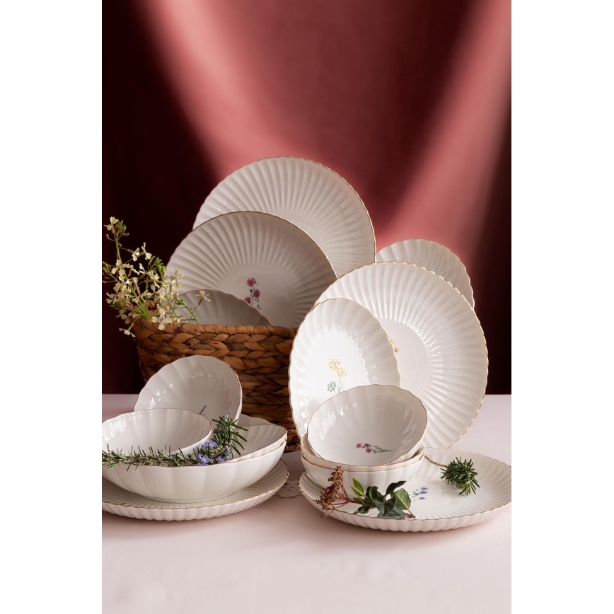 Conjunto de jantar 27 peças branco/dourado/porcelana