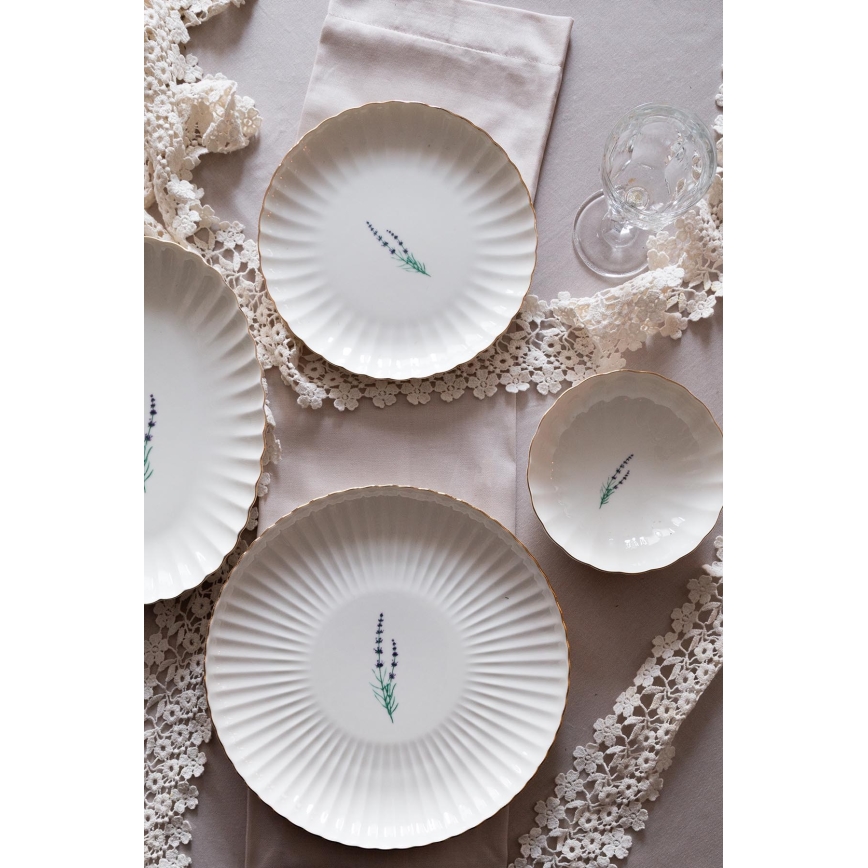 Conjunto de jantar 27 peças branco/dourado/porcelana