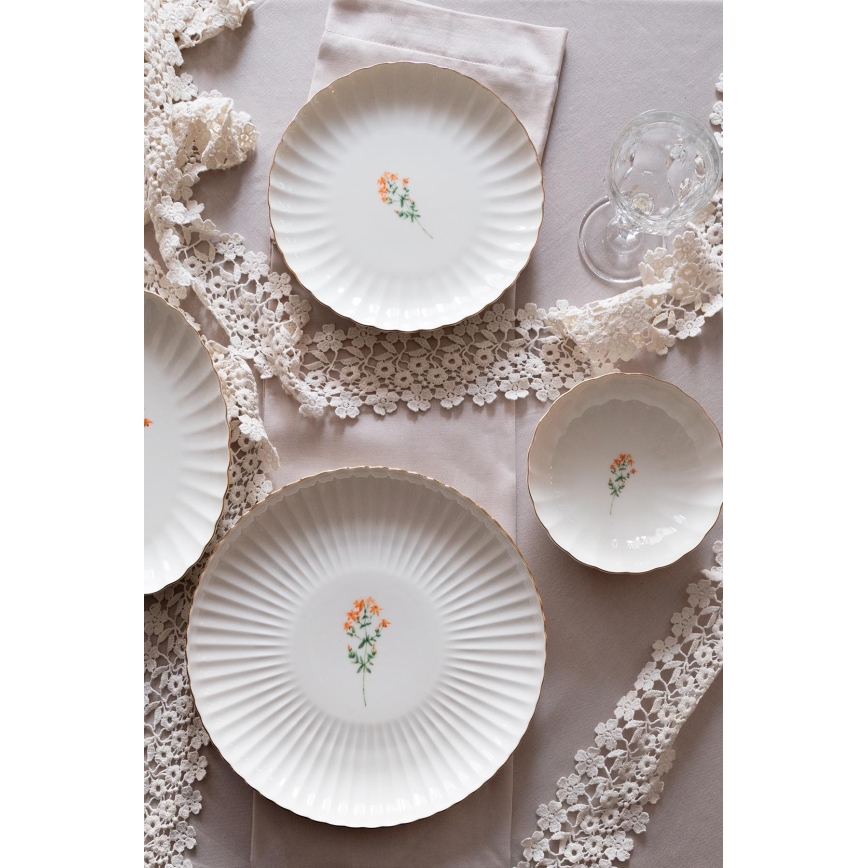 Conjunto de jantar 27 peças branco/dourado/porcelana