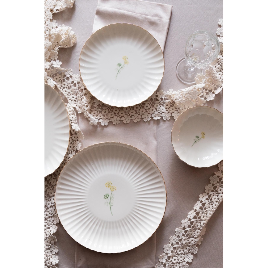 Conjunto de jantar 27 peças branco/dourado/porcelana