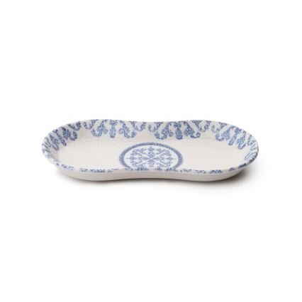 Conjunto de jantar 27 peças, branco e azul, em porcelana