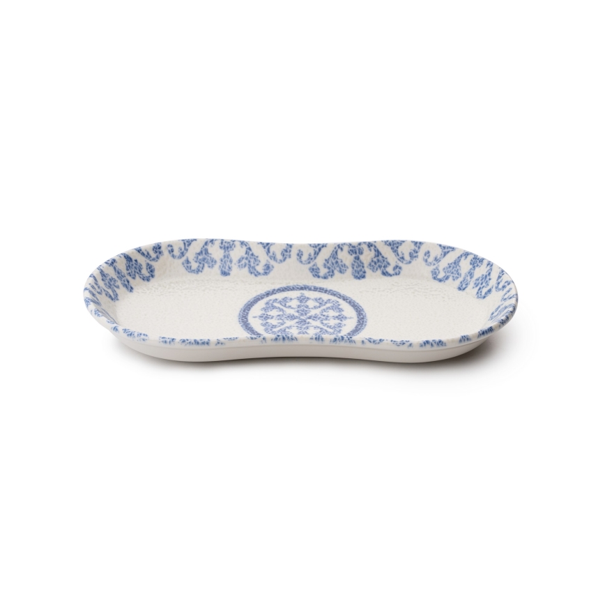 Conjunto de jantar 27 peças, branco e azul, em porcelana