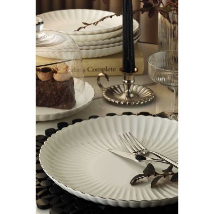 Conjunto de jantar 27 peças, branco/prateado, em porcelana