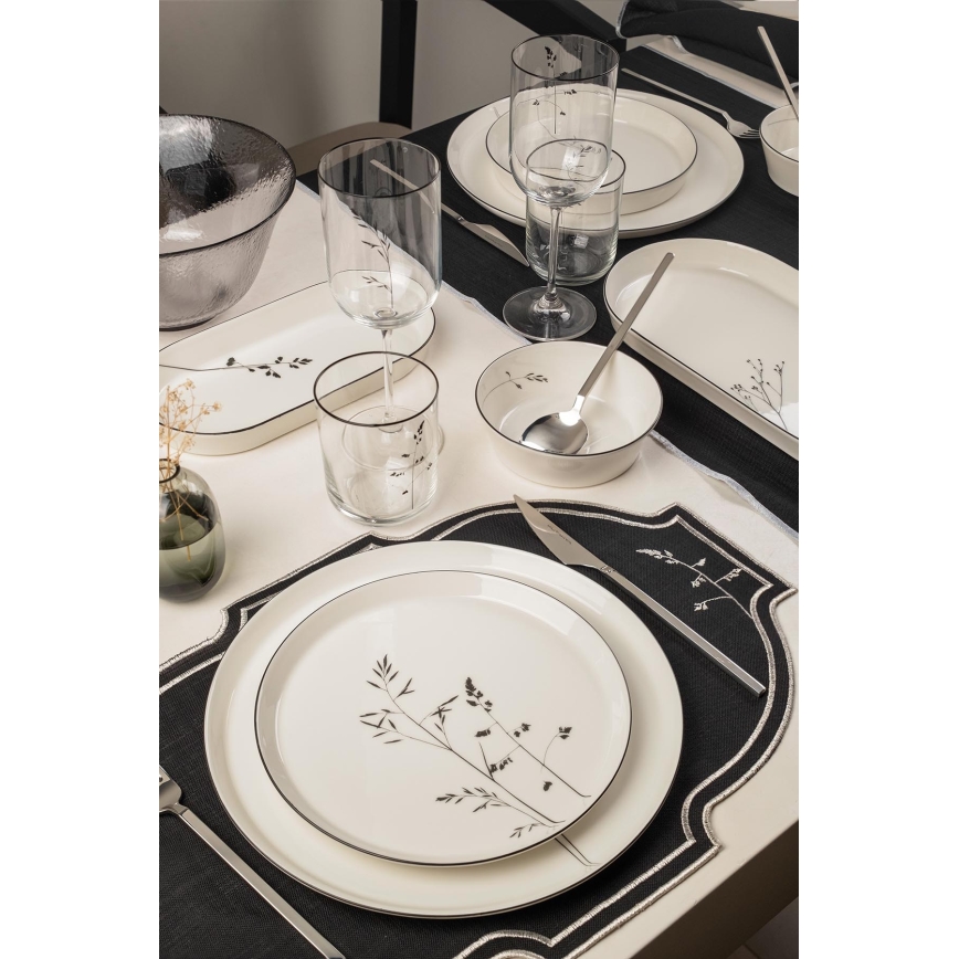 Conjunto de jantar 27 peças, branco/preto, em porcelana