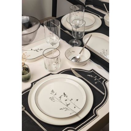 Conjunto de jantar 27 peças, branco/preto, em porcelana