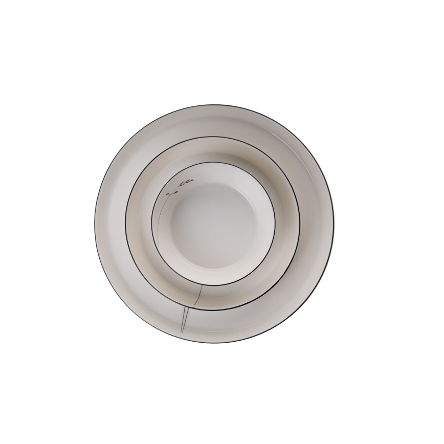 Conjunto de jantar 27 peças, branco/preto, em porcelana