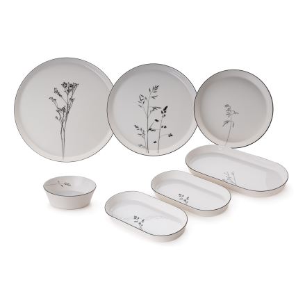 Conjunto de jantar 27 peças, branco/preto, em porcelana