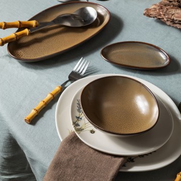 Conjunto de jantar 27 peças, porcelana, branco/marrom