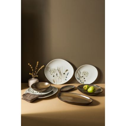 Conjunto de jantar 27 peças, porcelana, branco/marrom