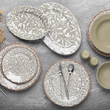 Conjunto de jantar 29 peças em porcelana, tons castanho e verde