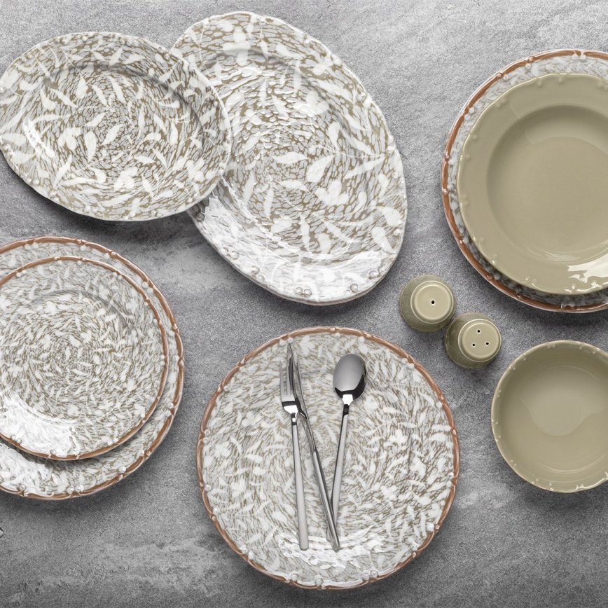 Conjunto de jantar 29 peças em porcelana, tons castanho e verde