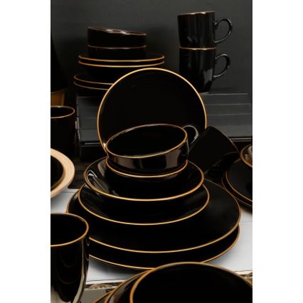 Conjunto de jantar 30 peças preto/dourado/grés
