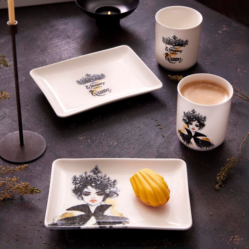 Conjunto de jantar 4 peças, porcelana, preto/branco