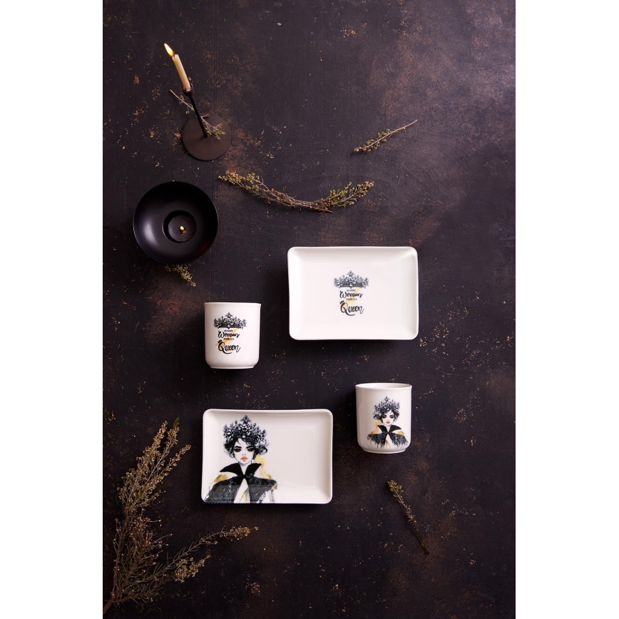 Conjunto de jantar 4 peças, porcelana, preto/branco