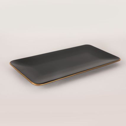 Conjunto de jantar 44 peças preto/dourado/grés