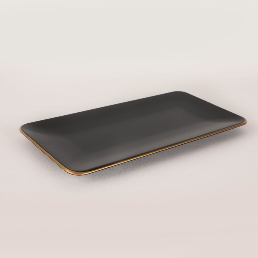 Conjunto de jantar 44 peças preto/dourado/grés