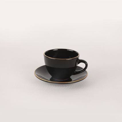 Conjunto de jantar 44 peças preto/dourado/grés