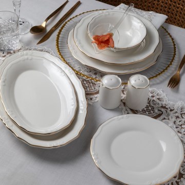 Conjunto de jantar 53 peças branco/dourado/porcelana