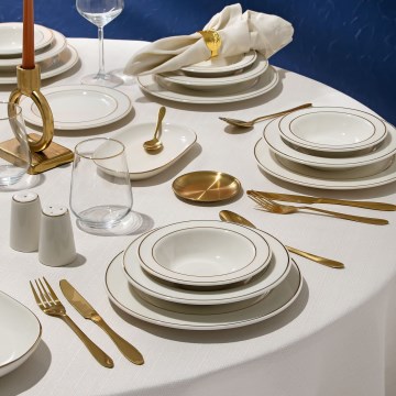 Conjunto de jantar 53 peças branco/dourado/porcelana