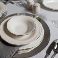 Conjunto de jantar 53 peças branco/prateado em porcelana