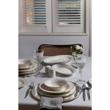 Conjunto de jantar 53 peças branco/prateado em porcelana