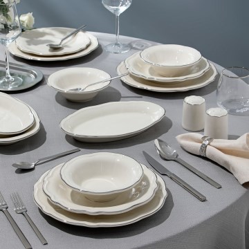 Conjunto de jantar 53 peças branco/prateado/porcelana