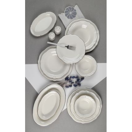 Conjunto de jantar 53 peças branco/prateado/porcelana