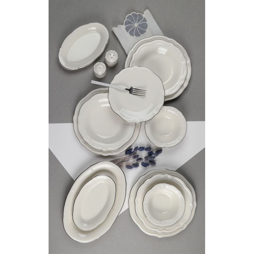 Conjunto de jantar 53 peças branco/prateado/porcelana