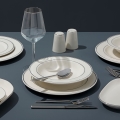 Conjunto de jantar 53 peças creme/prateado/porcelana