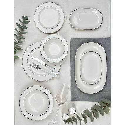 Conjunto de jantar 53 peças creme/prateado/porcelana