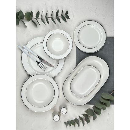 Conjunto de jantar 53 peças creme/prateado/porcelana