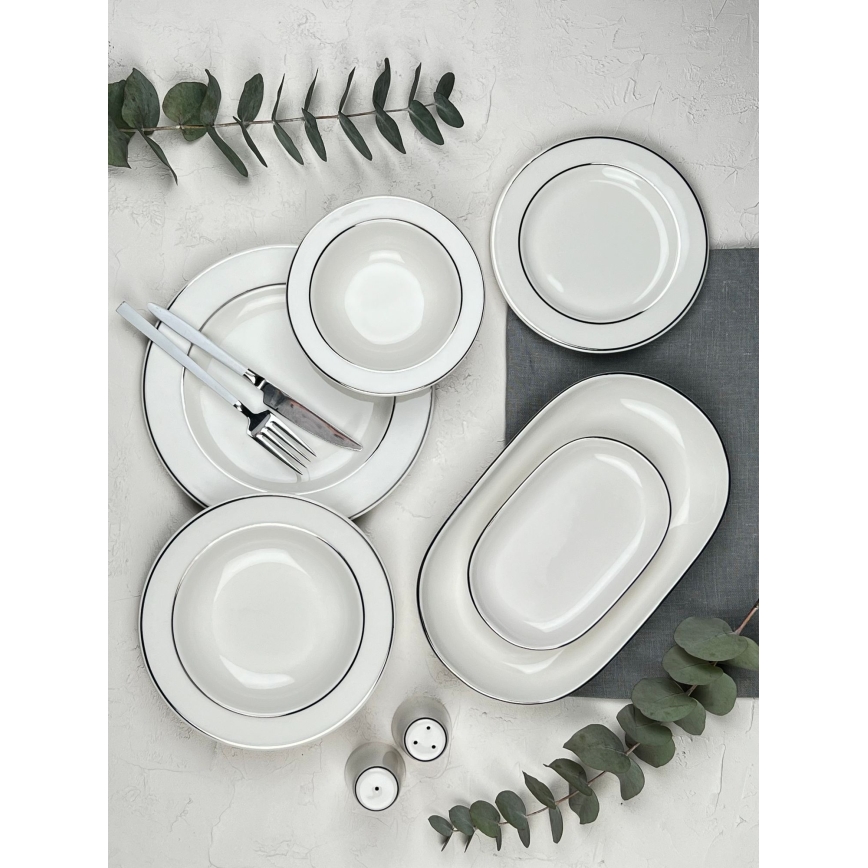 Conjunto de jantar 53 peças creme/prateado/porcelana