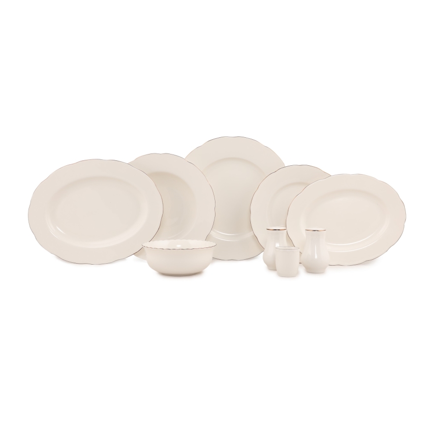 Conjunto de jantar 54 peças branco/cobre/porcelana marfim