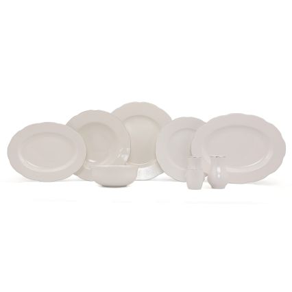 Conjunto de jantar 54 peças em porcelana — branco/prateado/marfim