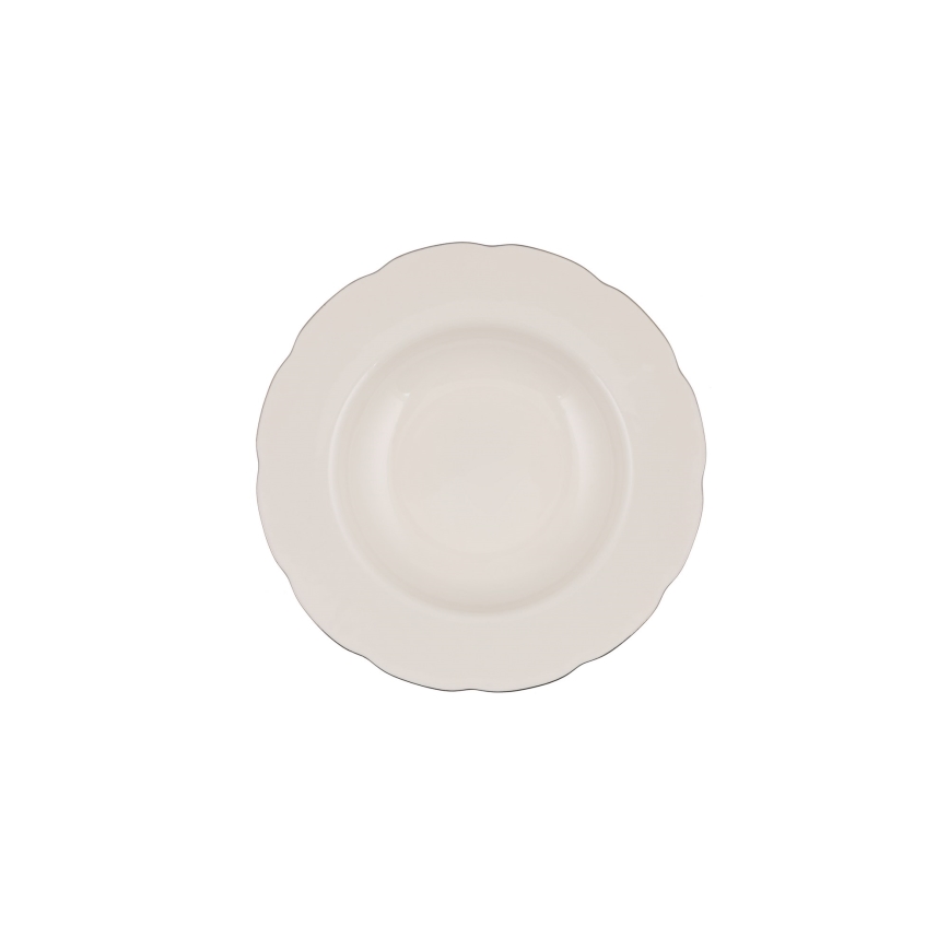 Conjunto de jantar 54 peças em porcelana — branco/prateado/marfim