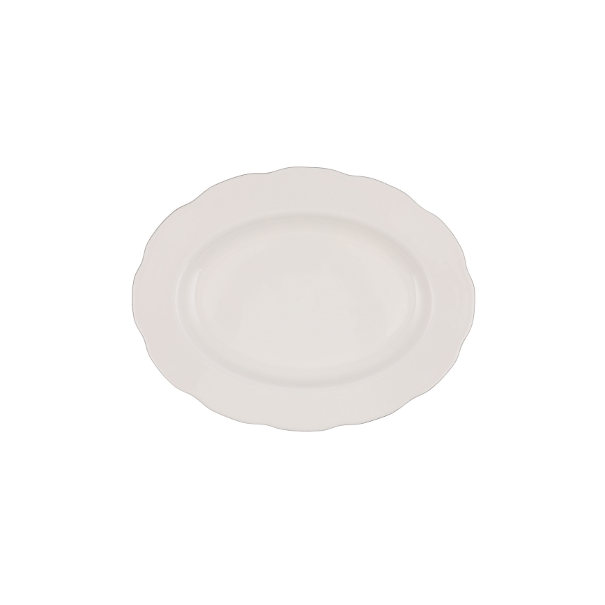 Conjunto de jantar 54 peças em porcelana — branco/prateado/marfim